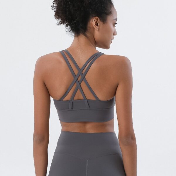 Double-sided brushed cross-back sports bra shockproof gathered yoga sports bra fitness vest - Image 4