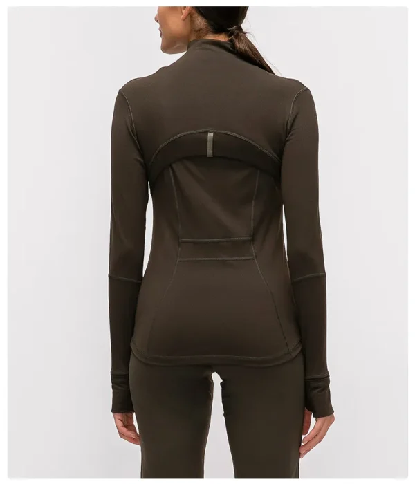 Jackets Women's Jacket Gym Autumn and Winter Outerwear Nylon Stretch Zipper Running Following Yoga Jogging Long-sleeved Top Fleece Jacket - Image 4